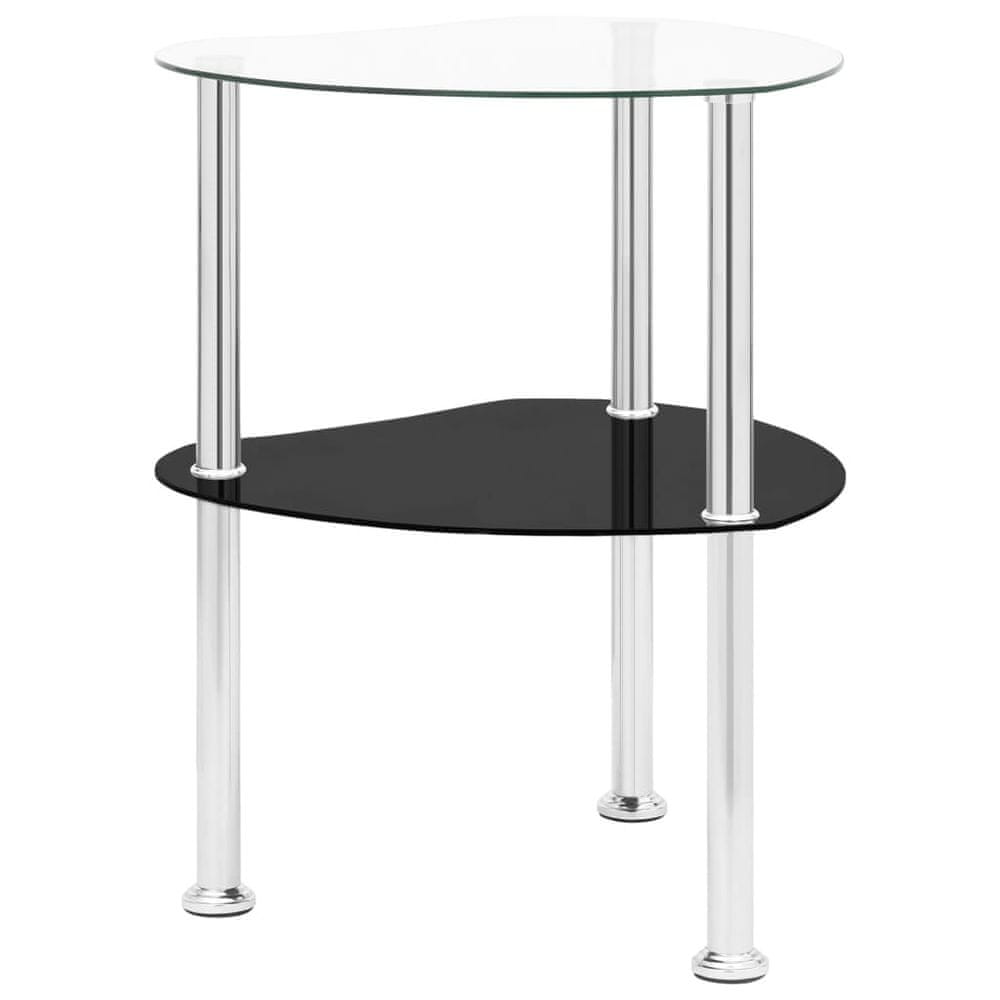 Vidaxl Bočný stolík s 2 policami priehľadný a čierny 38x38x50 cm tvrdené sklo